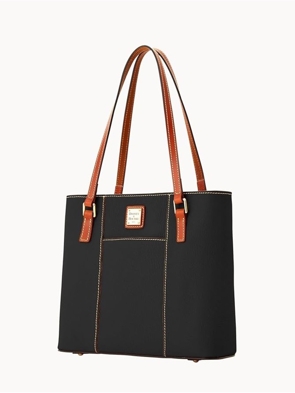 Dooney & Bourke Black Leather Tote Bag British Tan Trim BQUNC2342